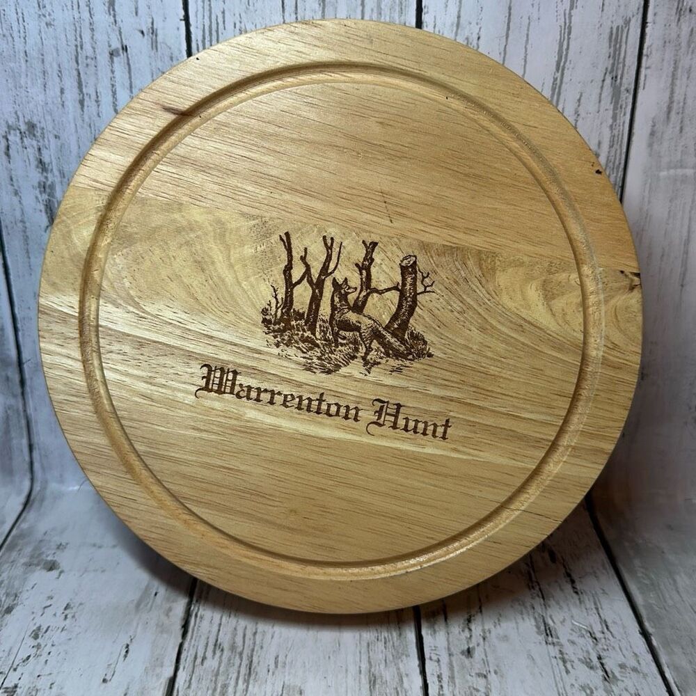 Warrenton Hunt Brie‎ Cheese Wooden Board with 4 Tools Inside Circular Picnic